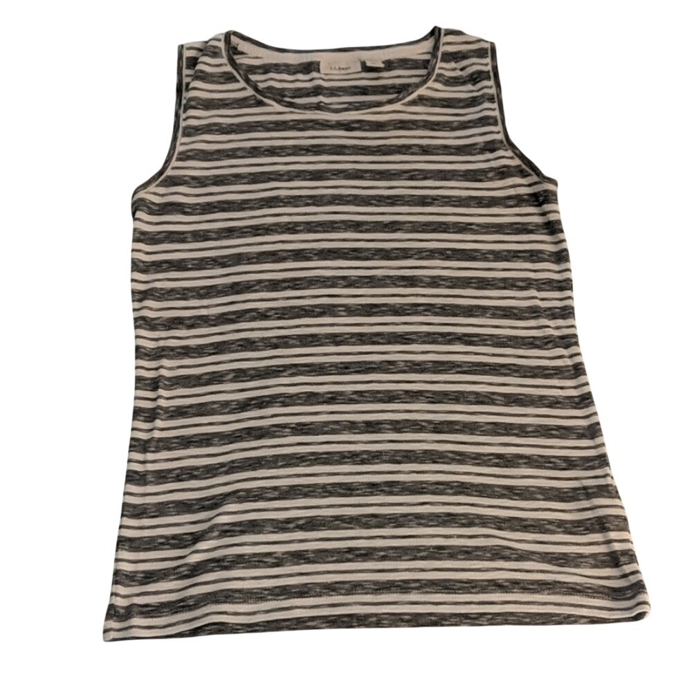 L.L. Bean Women's Striped Tank Top in White and Gray